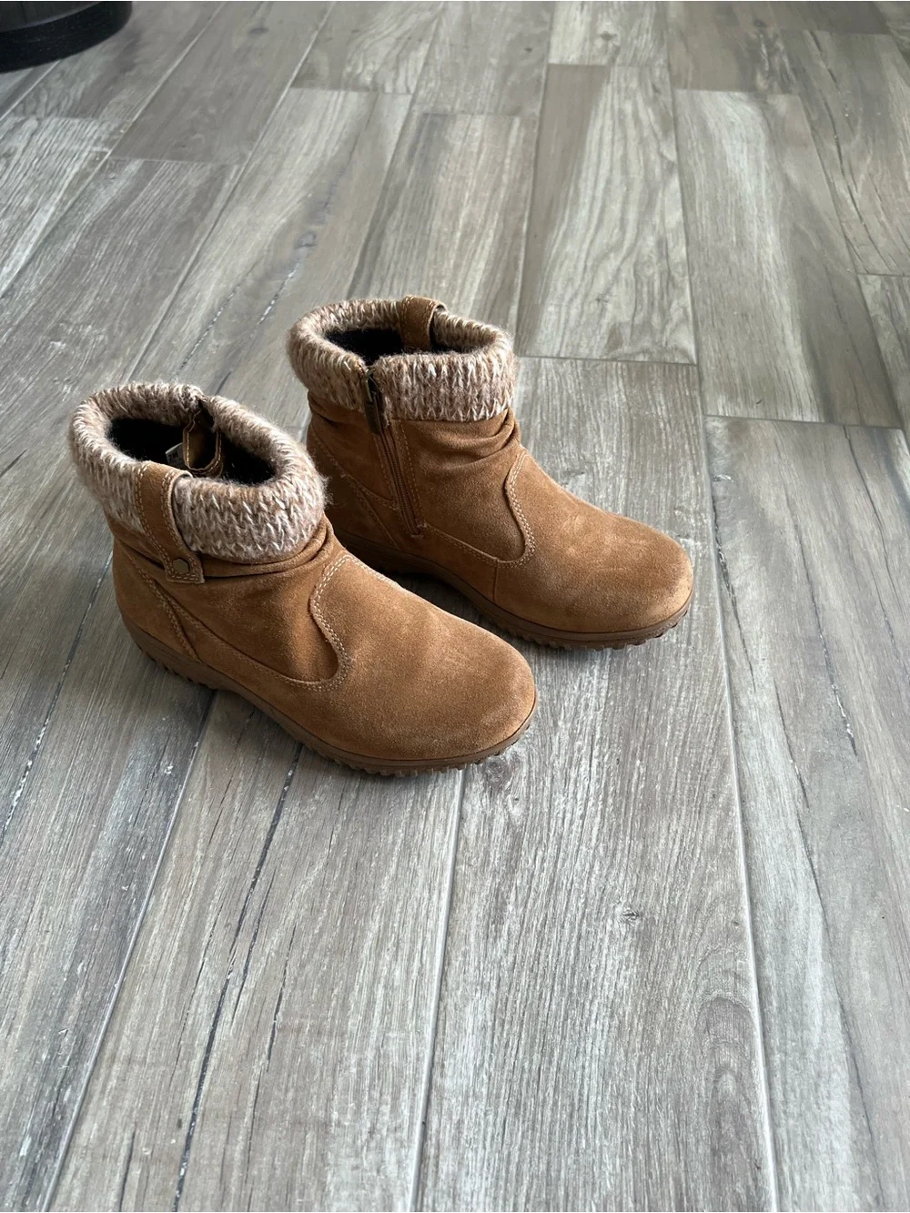 Khombu women Tan Suede Winter Boots with Knit Cuff